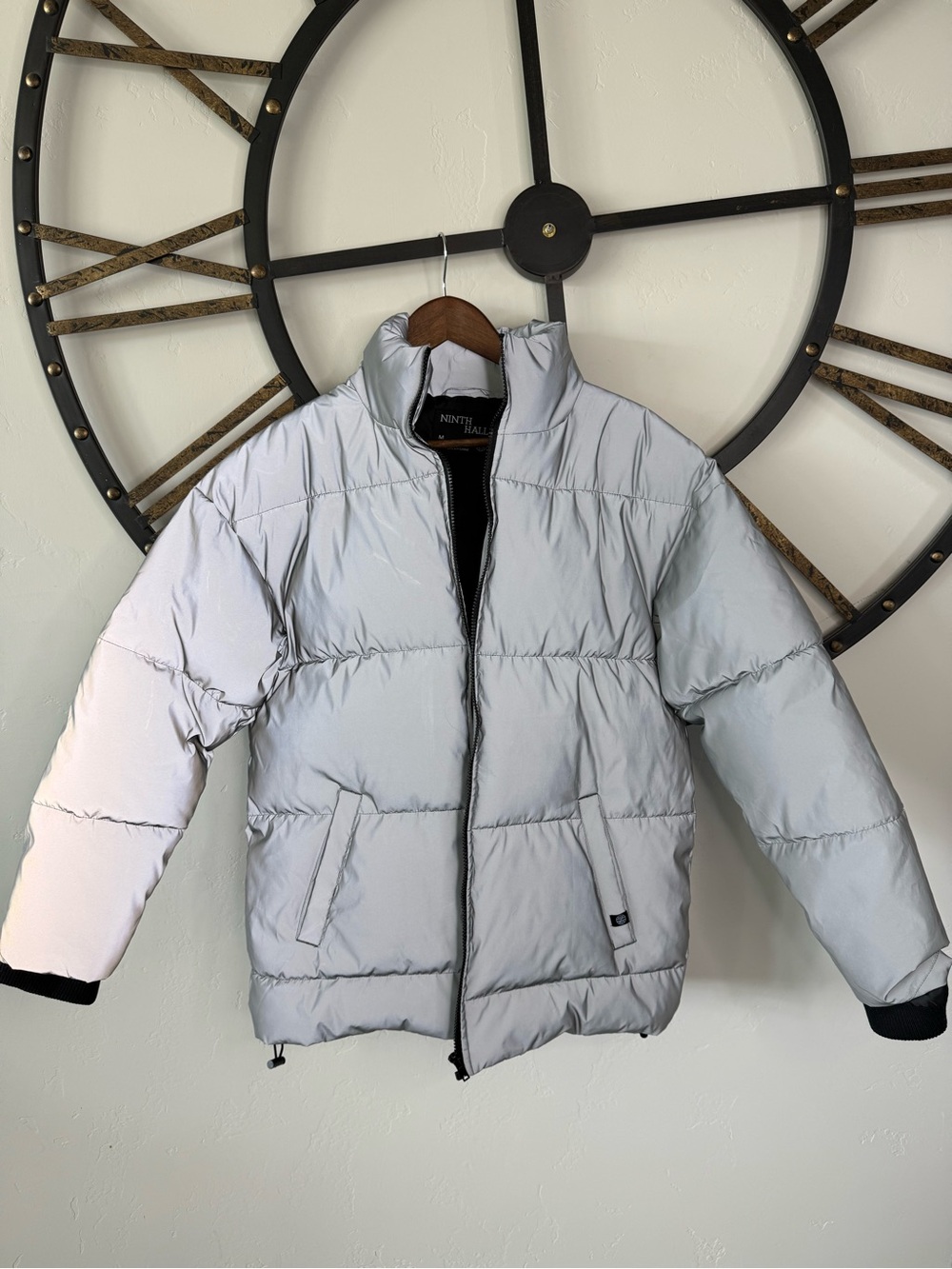 Ninth Hall Light Metallic Reflective Gray Puffer Jacket